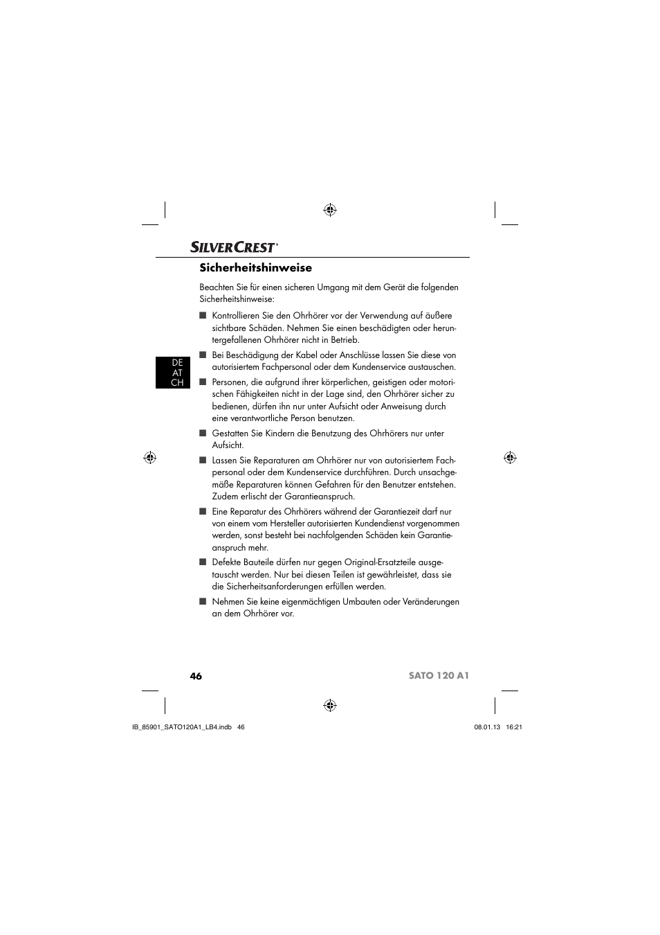 Sicherheitshinweise | Silvercrest SATO 120 A1 User Manual | Page 49 / 59