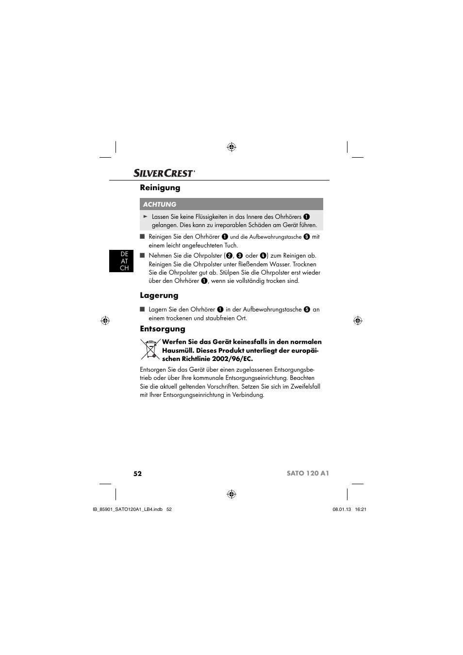 Reinigung, Lagerung, Entsorgung | Silvercrest SATO 120 A1 User Manual | Page 55 / 59