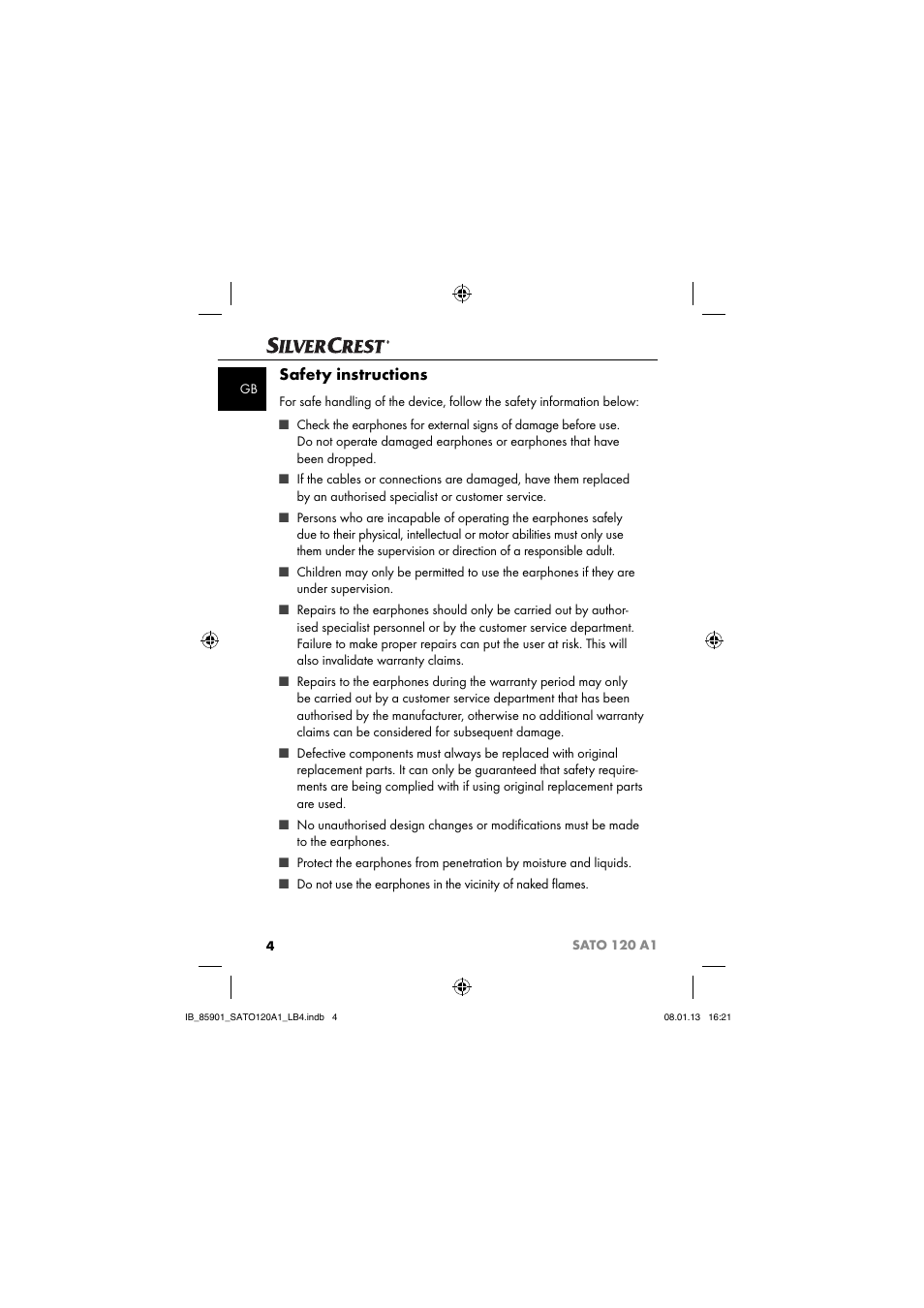 Safety instructions | Silvercrest SATO 120 A1 User Manual | Page 7 / 59