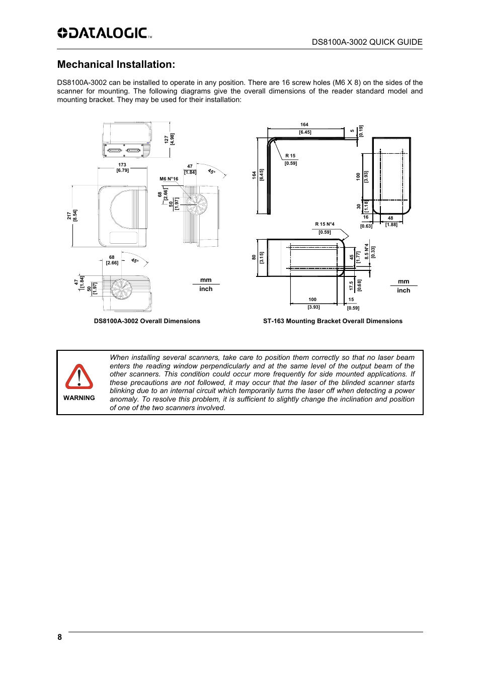 Mechanical installation | Datalogic Scanning DS8100A-3002 User Manual | Page 8 / 11