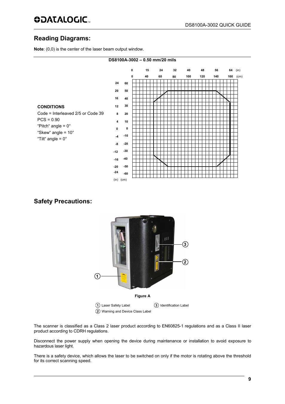 Reading diagrams, Safety precautions | Datalogic Scanning DS8100A-3002 User Manual | Page 9 / 11