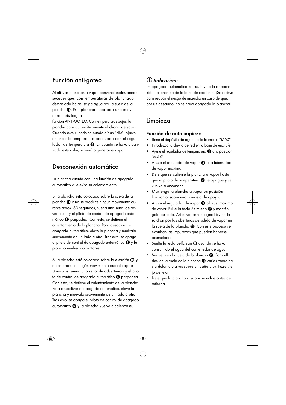 Función anti-goteo, Desconexión automática, Limpieza | Indicación, Función de autolimpieza | Silvercrest SDB 2200 C1 User Manual | Page 11 / 54