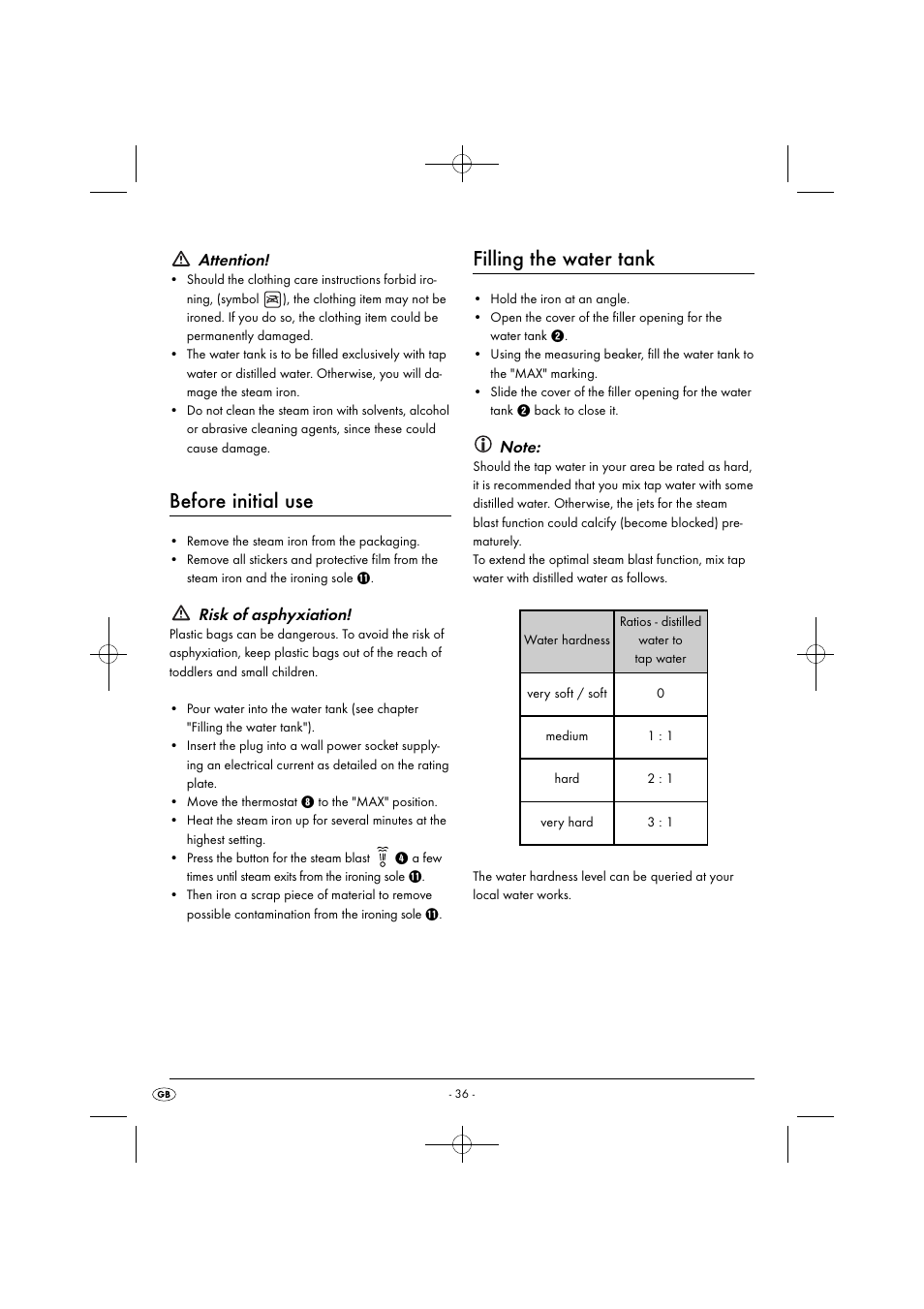 Before initial use, Filling the water tank, Attention | Risk of asphyxiation | Silvercrest SDB 2200 C1 User Manual | Page 39 / 54