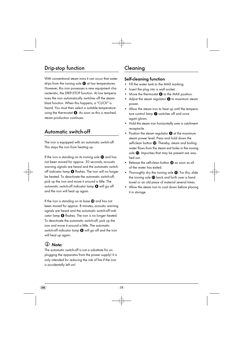 Drip-stop function, Automatic switch-off, Cleaning | Self-cleaning function | Silvercrest SDB 2200 C1 User Manual | Page 41 / 54