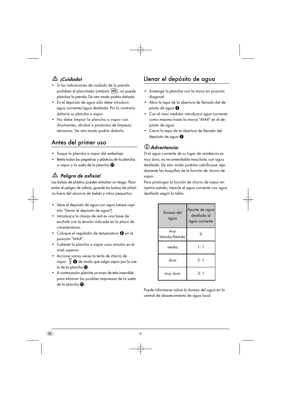 Antes del primer uso, Llenar el depósito de agua, Cuidado | Peligro de asfixia, Advertencia | Silvercrest SDB 2200 C1 User Manual | Page 9 / 54