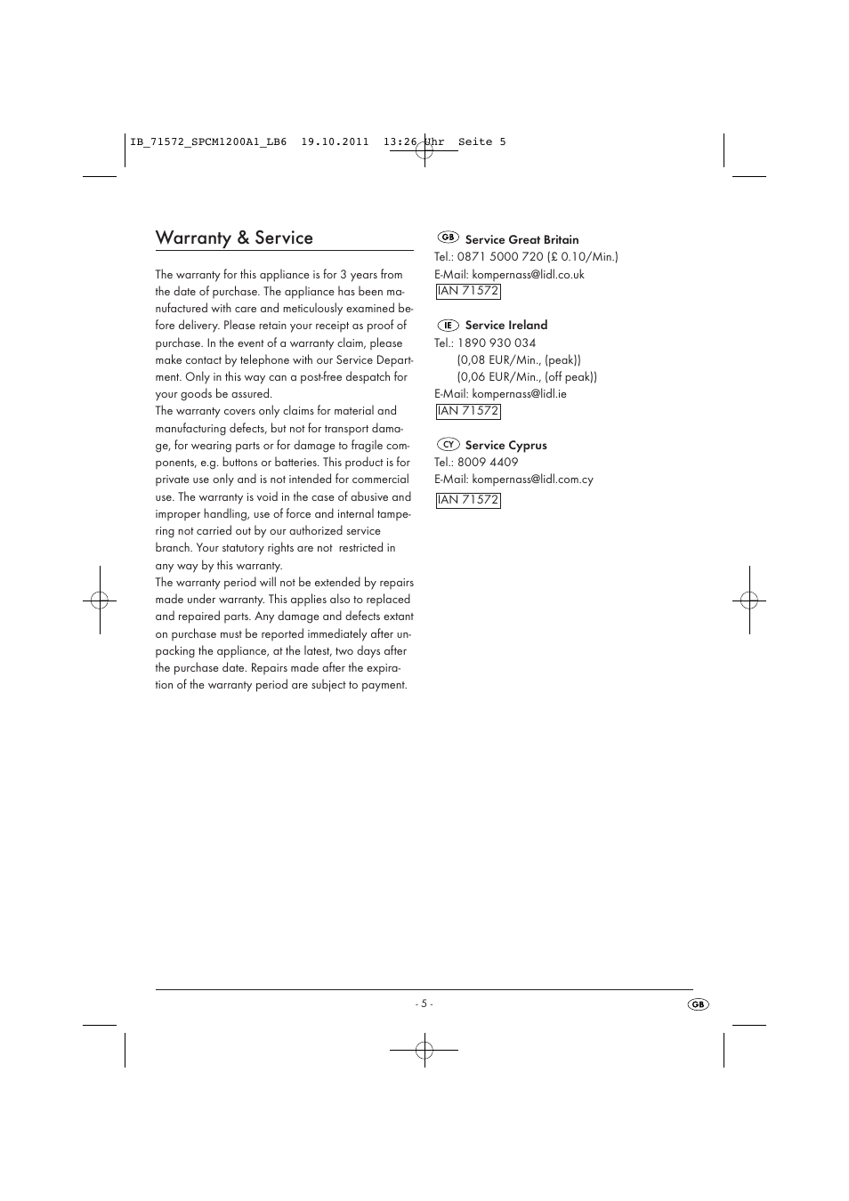Warranty & service | Silvercrest SPCM 1200 A1 User Manual | Page 7 / 11