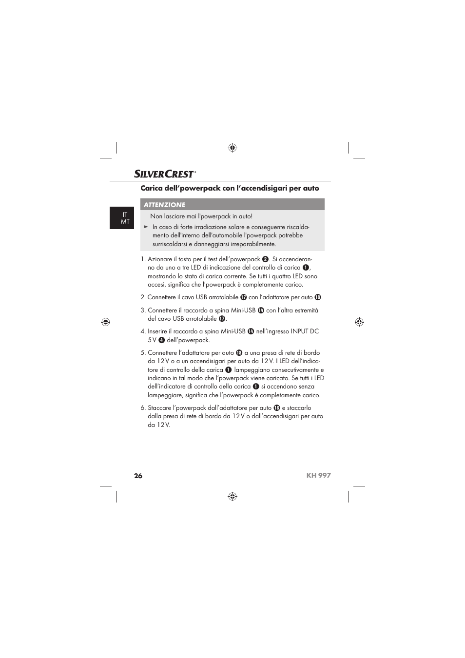 Carica dell’powerpack con l’accendisigari per auto | Silvercrest KH 997 User Manual | Page 28 / 74