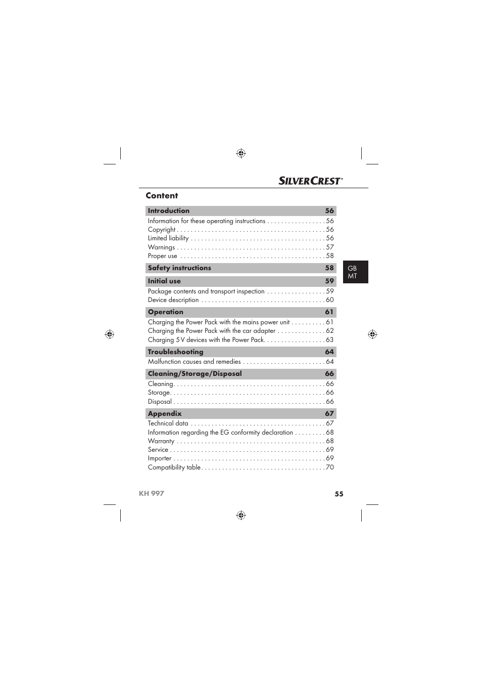 Content | Silvercrest KH 997 User Manual | Page 57 / 74