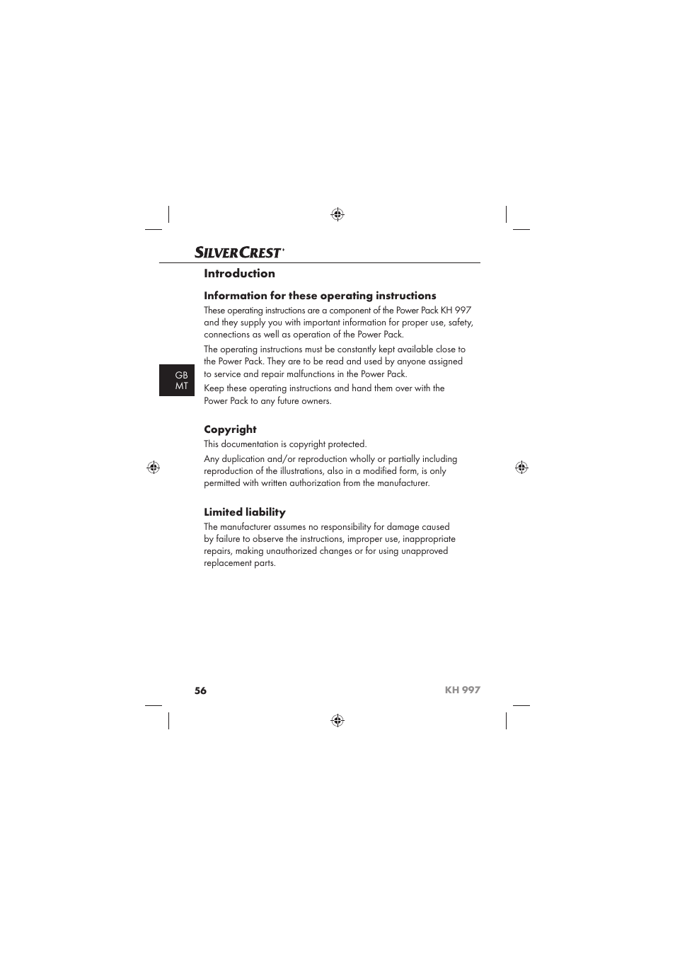 Introduction, Information for these operating instructions, Copyright | Limited liability | Silvercrest KH 997 User Manual | Page 58 / 74
