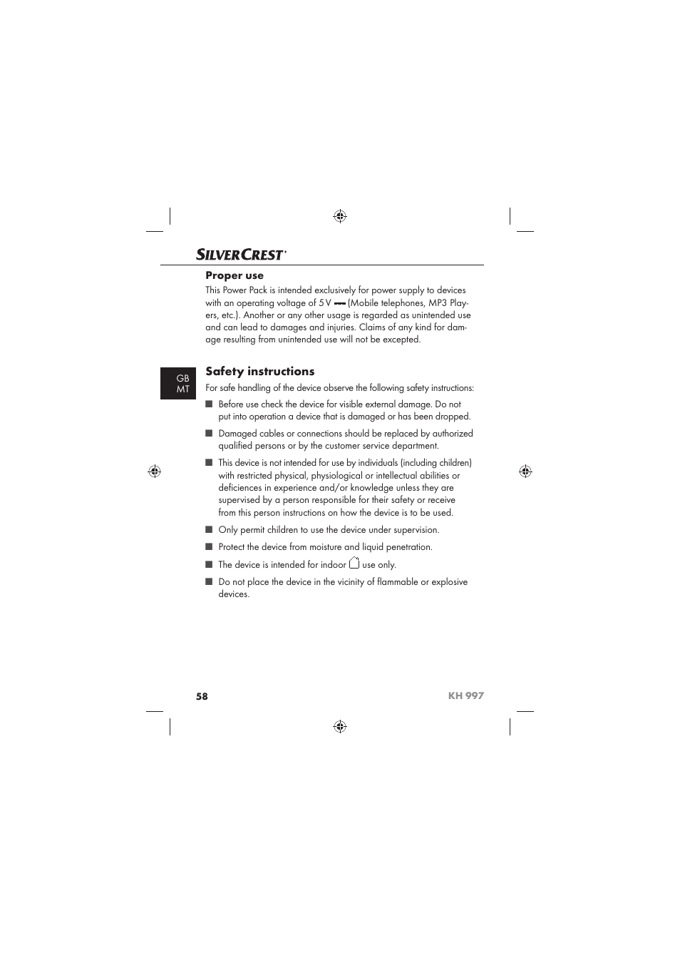 Safety instructions, Proper use | Silvercrest KH 997 User Manual | Page 60 / 74