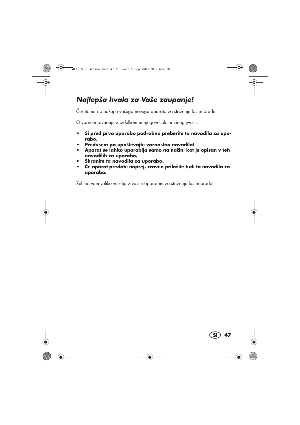 Najlepša hvala za vaše zaupanje | Silvercrest SHBS 600 A1 User Manual | Page 49 / 104
