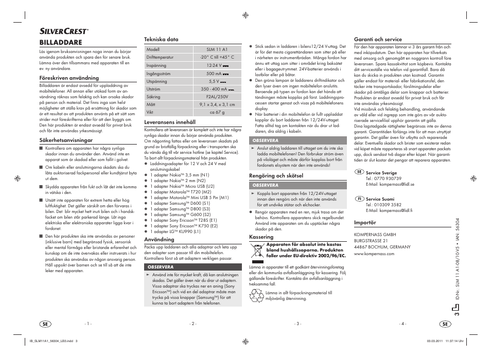 Billaddare | Silvercrest SLM 11 A1 User Manual | Page 3 / 4