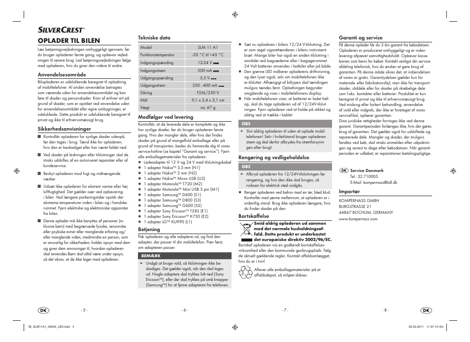 Oplader til bilen | Silvercrest SLM 11 A1 User Manual | Page 4 / 4