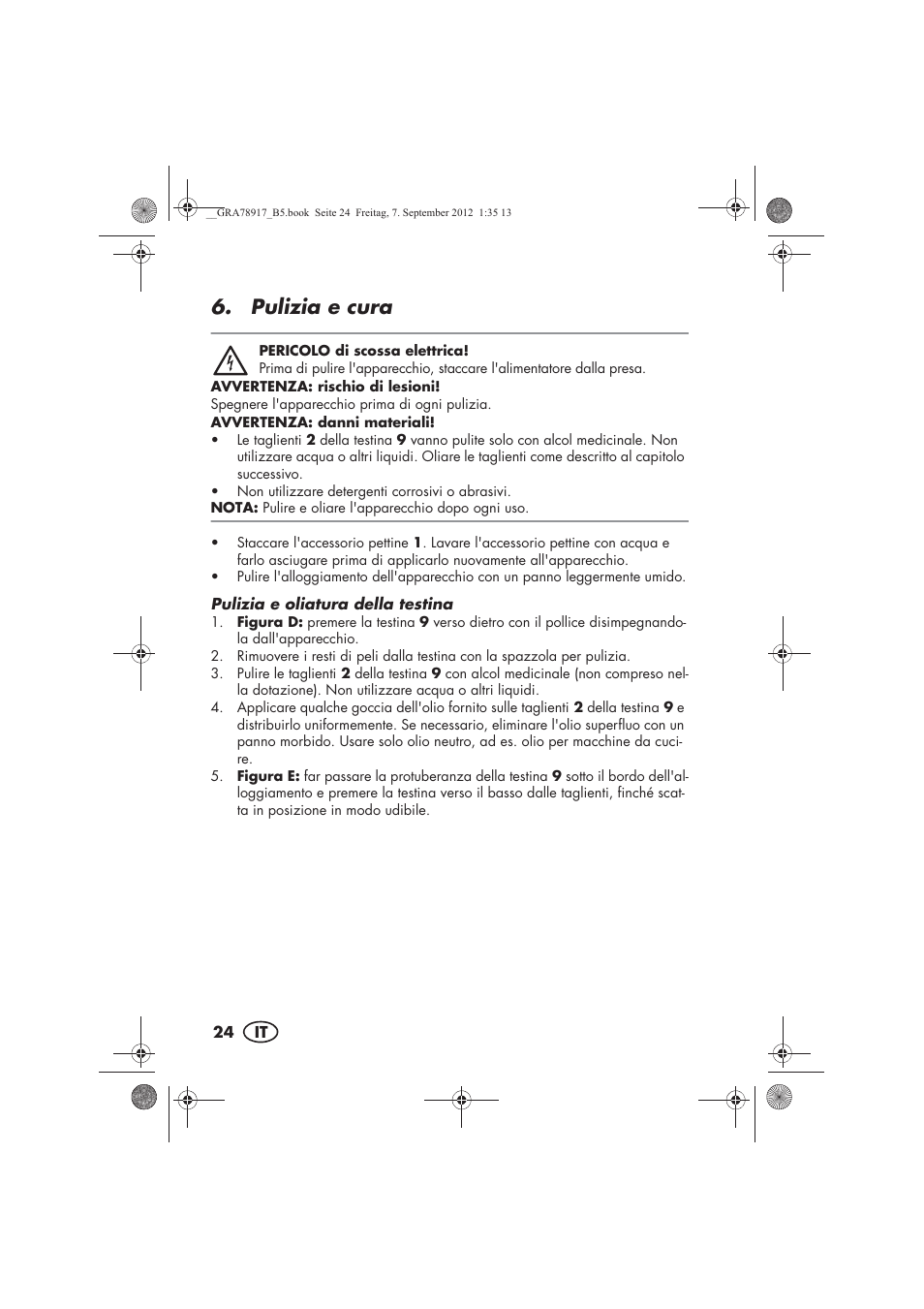 Pulizia e cura | Silvercrest SHBS 600 A1 User Manual | Page 26 / 76