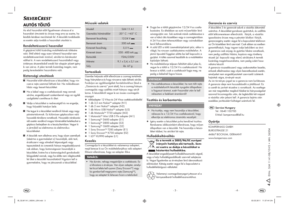 Autós töltő | Silvercrest SLM 11 A1 User Manual | Page 3 / 6