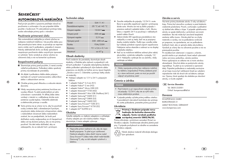 Automobilová nabíjačka | Silvercrest SLM 11 A1 User Manual | Page 6 / 6