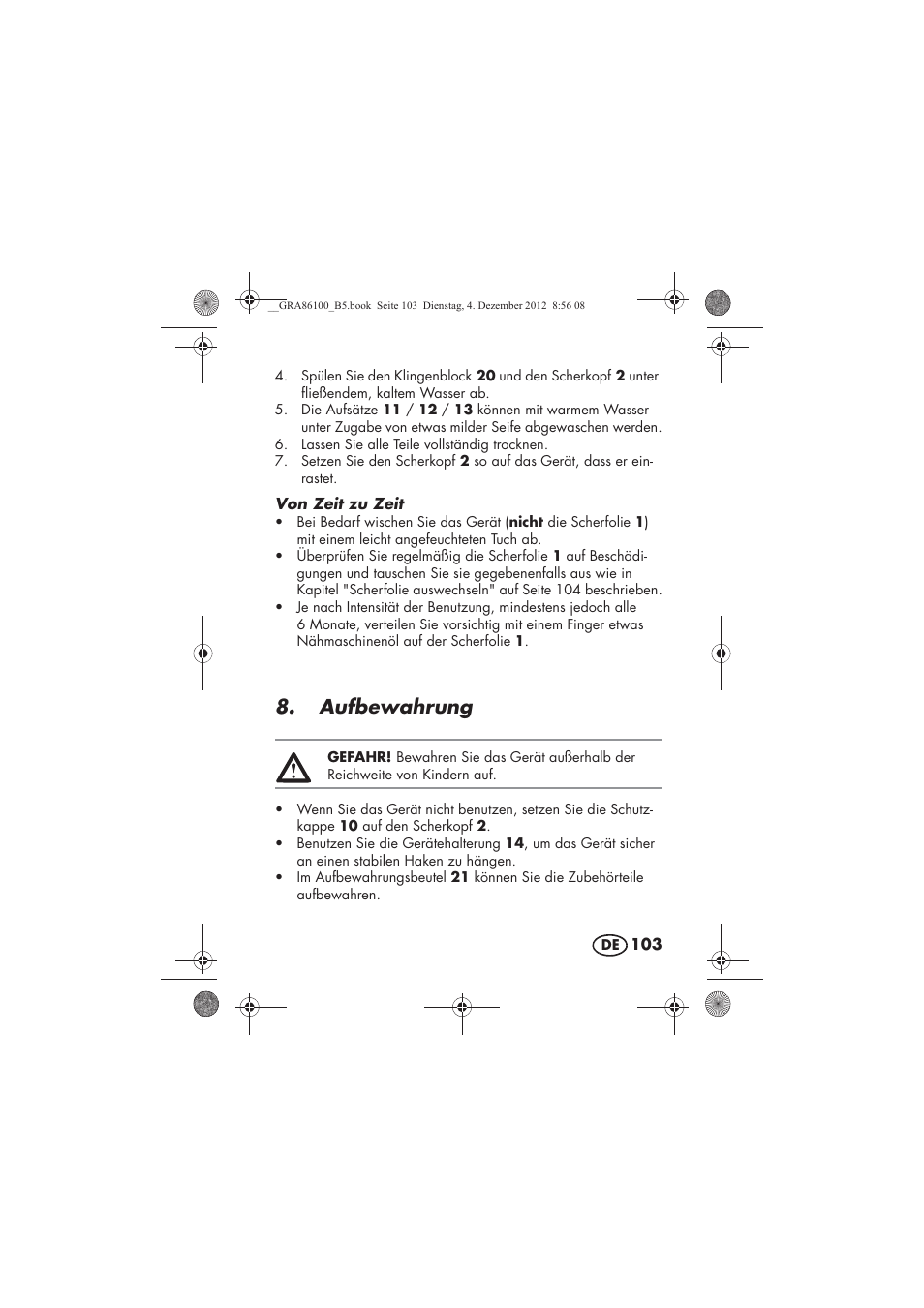 Aufbewahrung | Silvercrest SDR 1000 A1 User Manual | Page 105 / 116