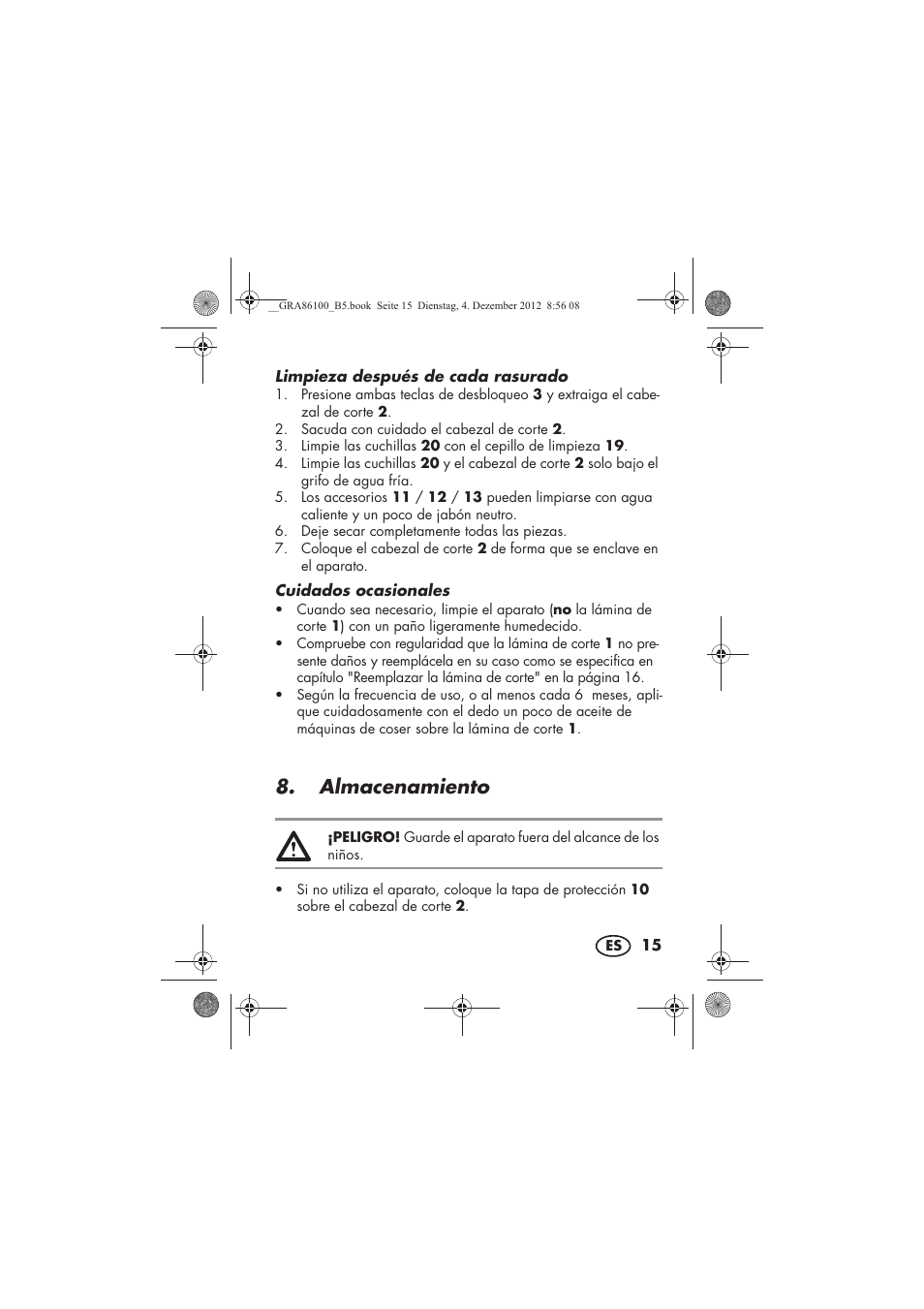 Almacenamiento | Silvercrest SDR 1000 A1 User Manual | Page 17 / 116