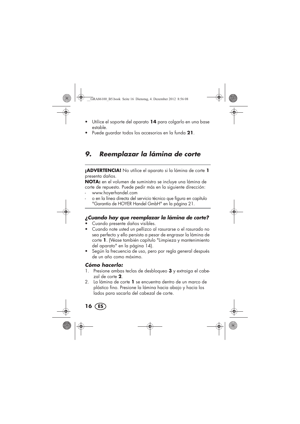 Reemplazar la lámina de corte | Silvercrest SDR 1000 A1 User Manual | Page 18 / 116