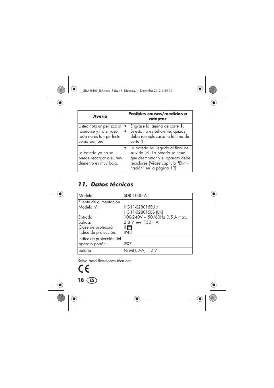 Datos técnicos | Silvercrest SDR 1000 A1 User Manual | Page 20 / 116