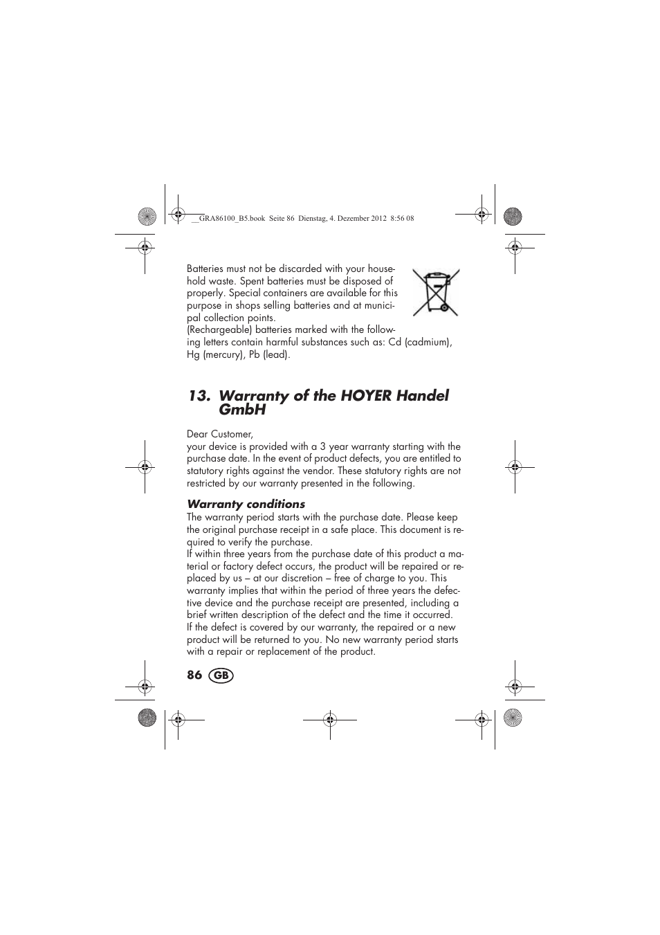 Warranty of the hoyer handel gmbh | Silvercrest SDR 1000 A1 User Manual | Page 88 / 116