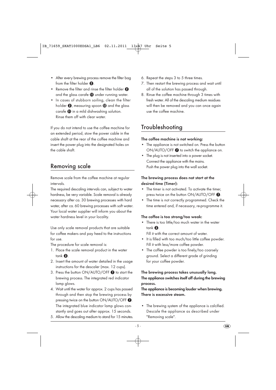 Removing scale, Troubleshooting | Silvercrest SKAT 1000 EDS A1 User Manual | Page 7 / 15