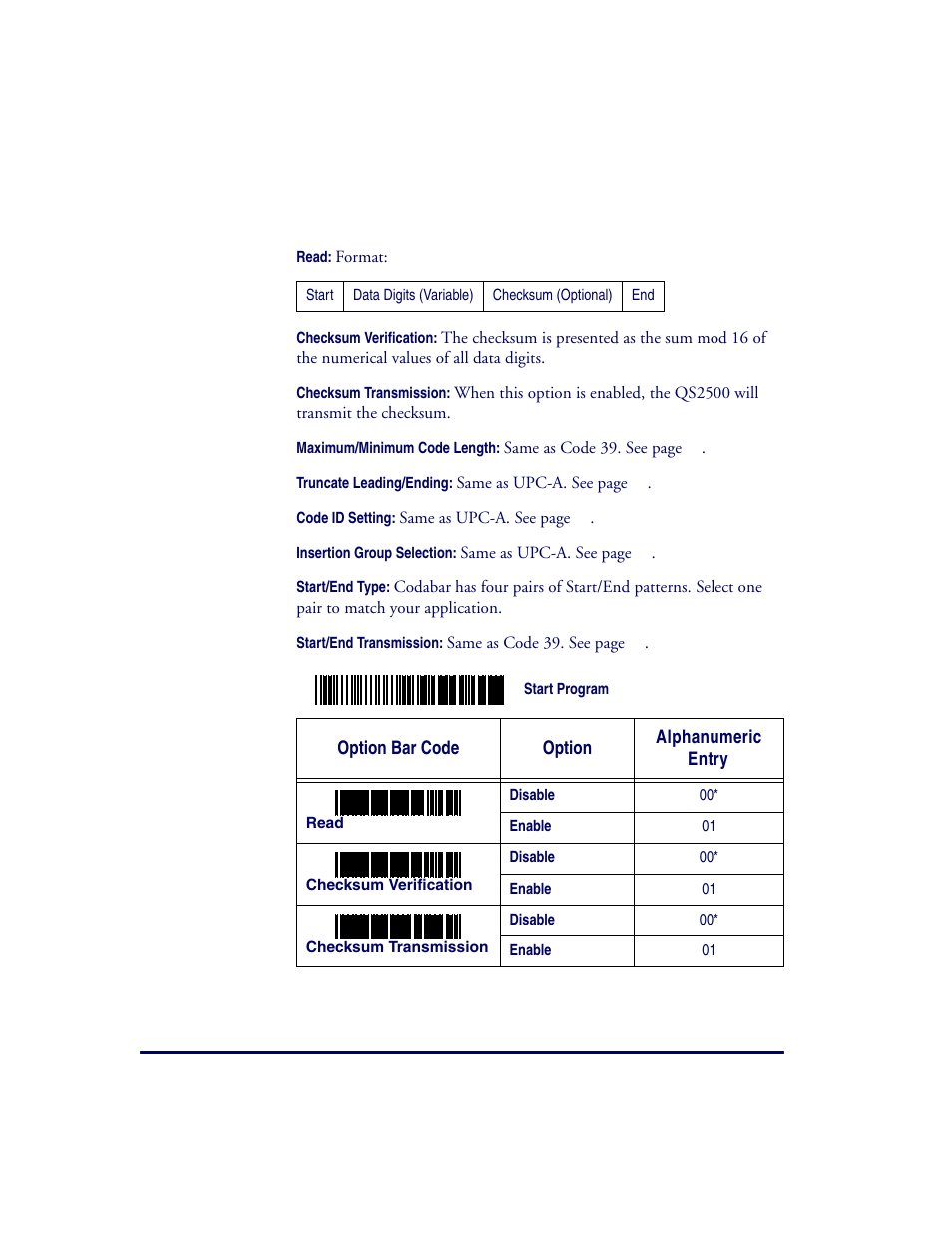 Codabar | Datalogic Scanning QUICKSCAN QS2500 User Manual | Page 46 / 76