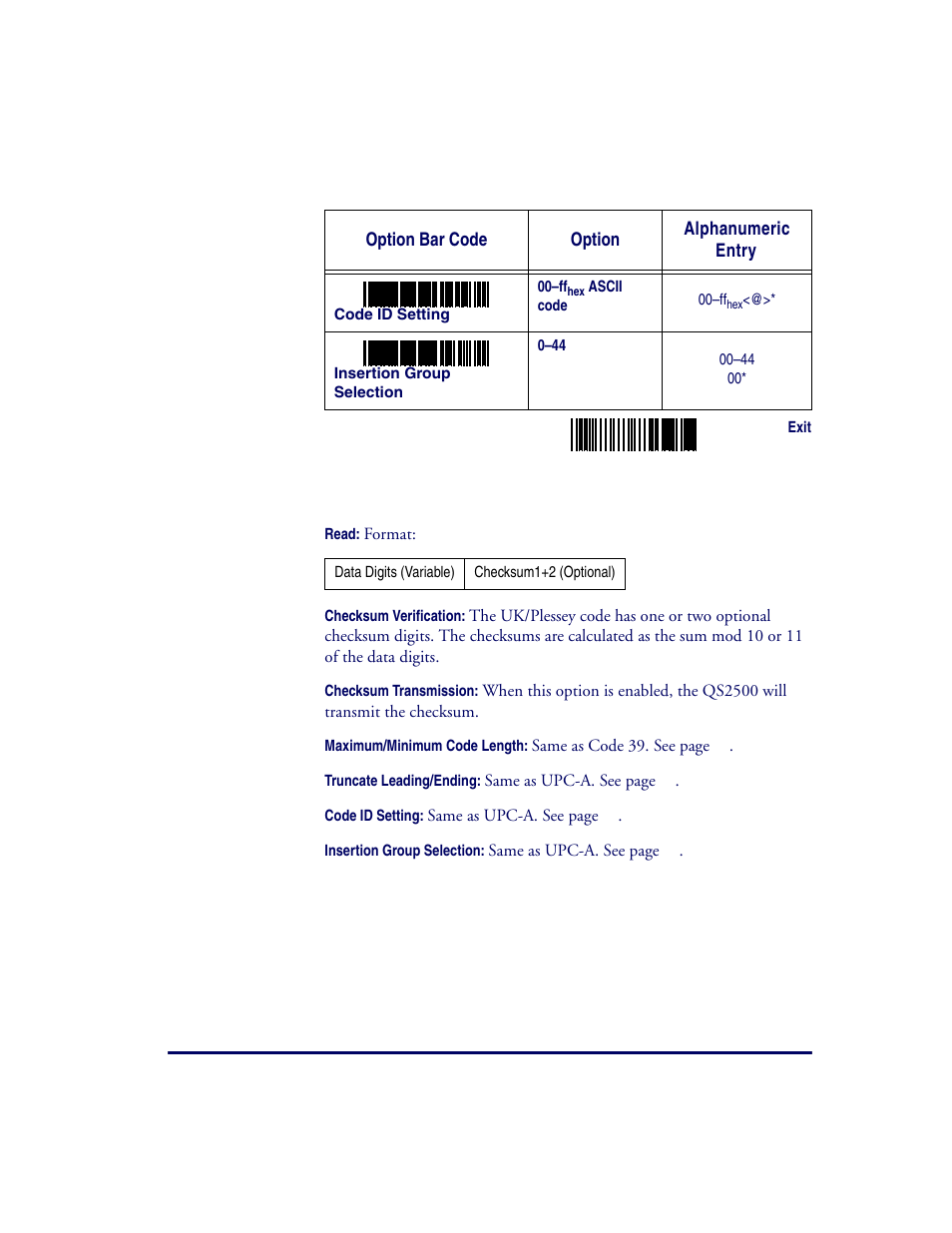 Uk/plessey | Datalogic Scanning QUICKSCAN QS2500 User Manual | Page 55 / 76