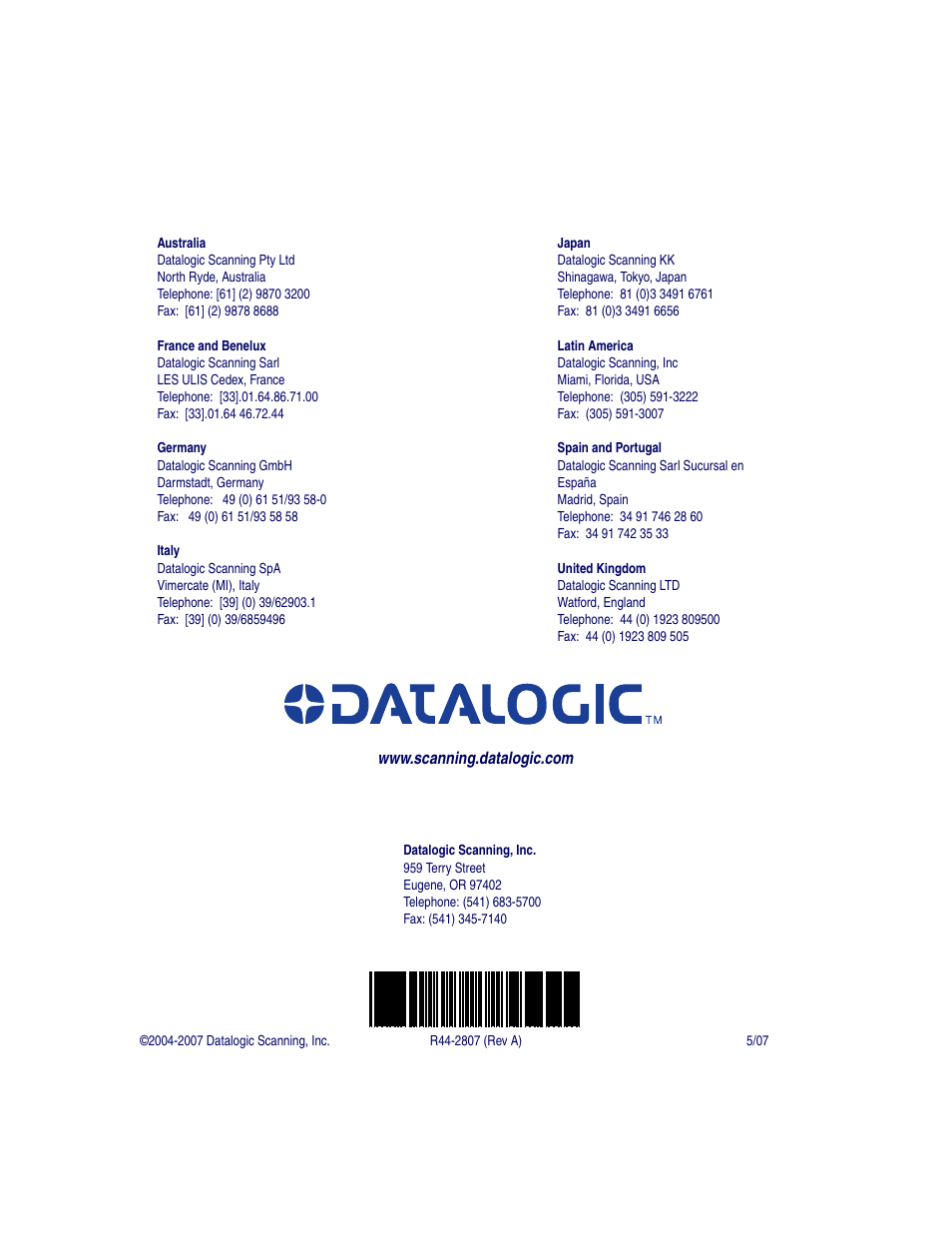 Datalogic Scanning QUICKSCAN QS2500 User Manual | Page 76 / 76