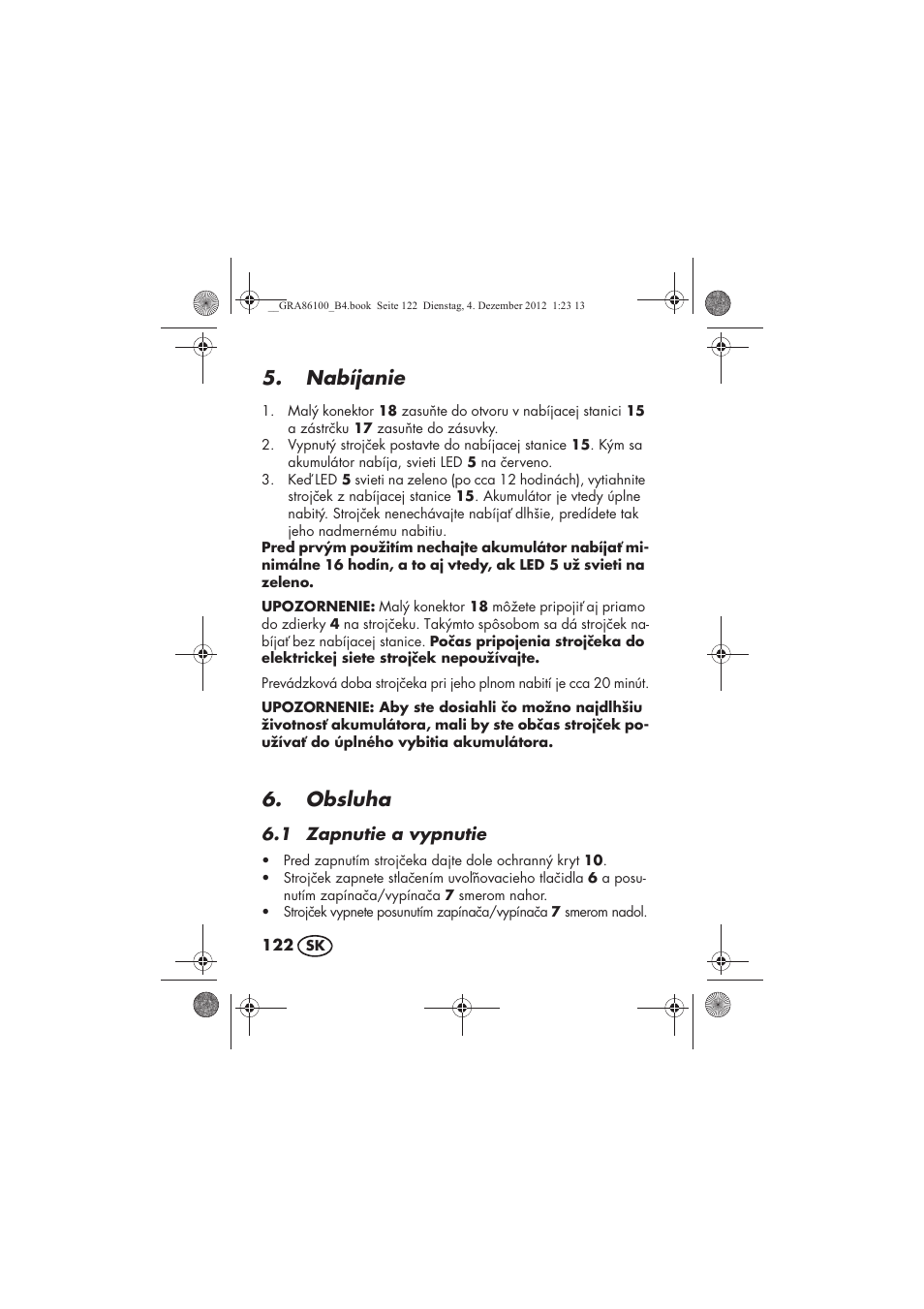 Nabíjanie, Obsluha | Silvercrest SDR 1000 A1 User Manual | Page 124 / 160