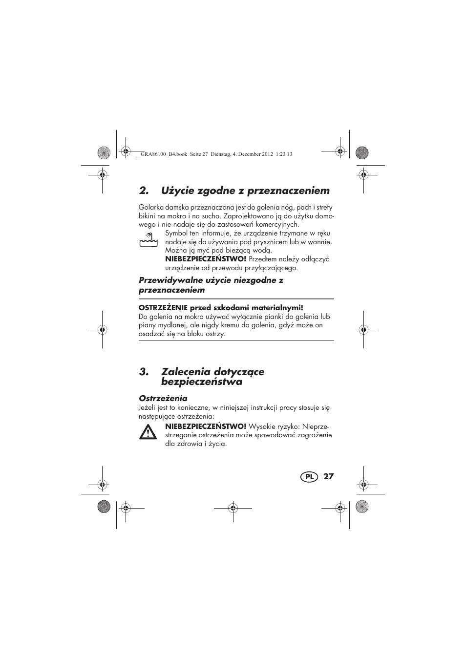 U ycie zgodne z przeznaczeniem, Zalecenia dotyczce bezpiecze stwa | Silvercrest SDR 1000 A1 User Manual | Page 29 / 160