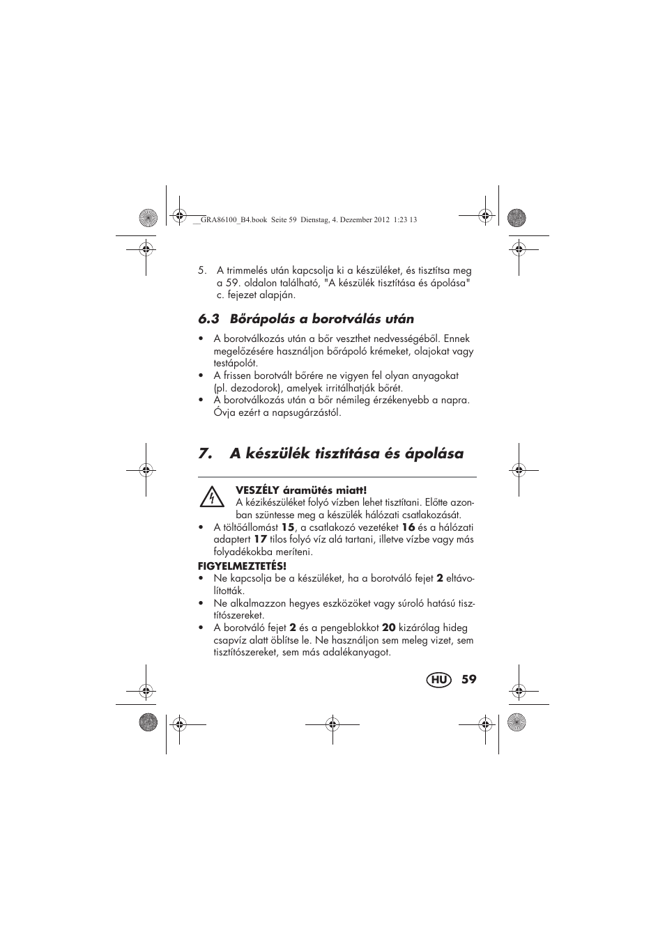 A készülék tisztítása és ápolása | Silvercrest SDR 1000 A1 User Manual | Page 61 / 160