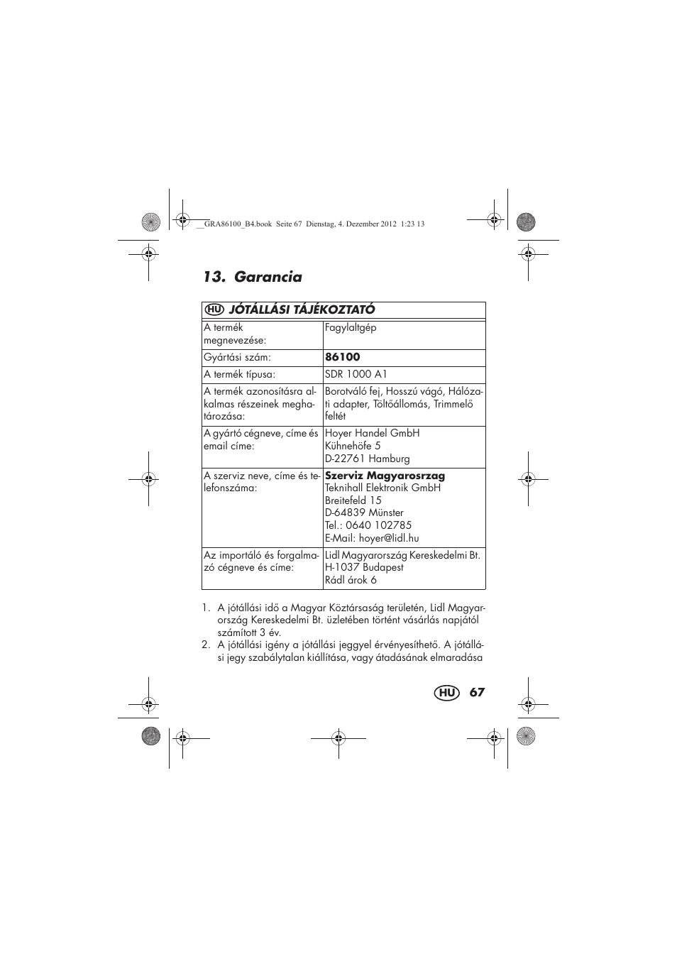 Garancia | Silvercrest SDR 1000 A1 User Manual | Page 69 / 160