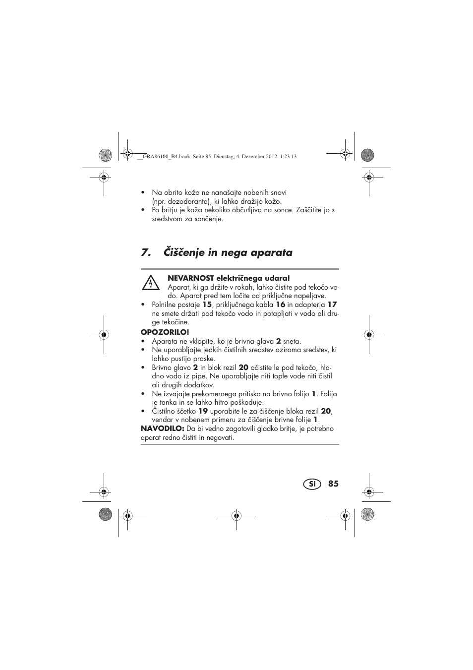 išenje in nega aparata | Silvercrest SDR 1000 A1 User Manual | Page 87 / 160