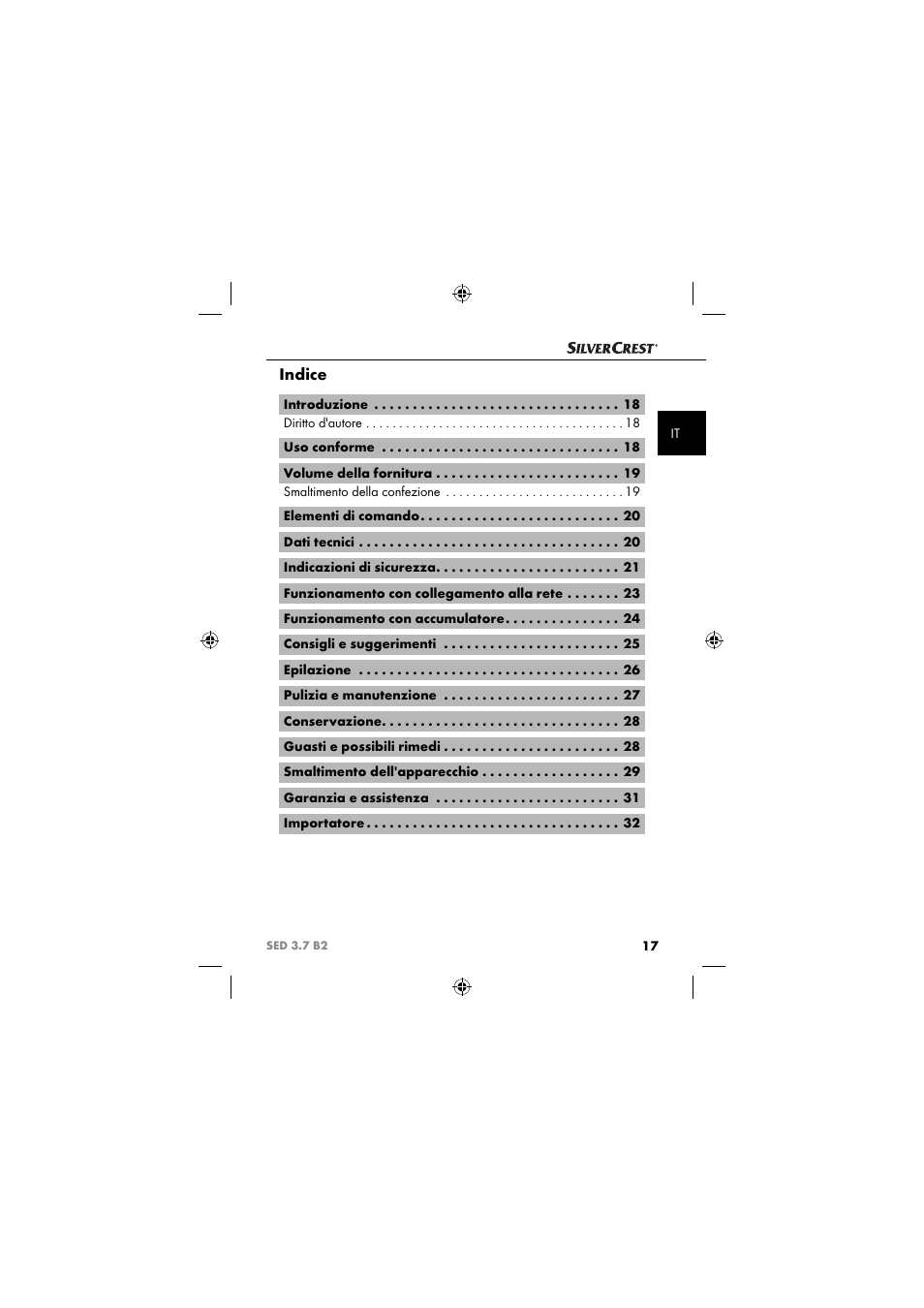 Indice | Silvercrest SED 3.7 B2 User Manual | Page 20 / 84