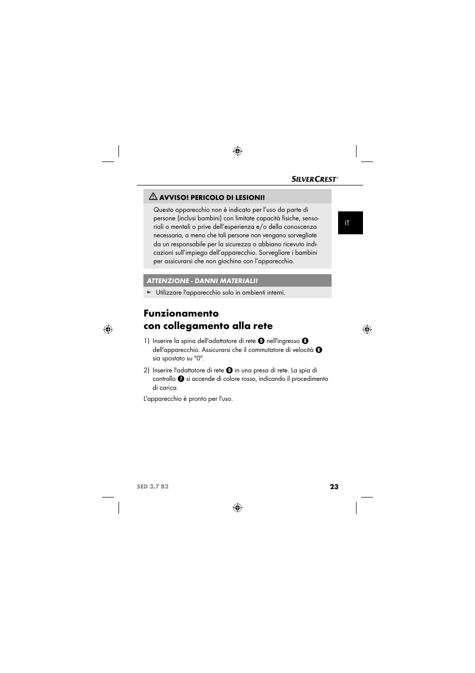 Funzionamento con collegamento alla rete | Silvercrest SED 3.7 B2 User Manual | Page 26 / 84