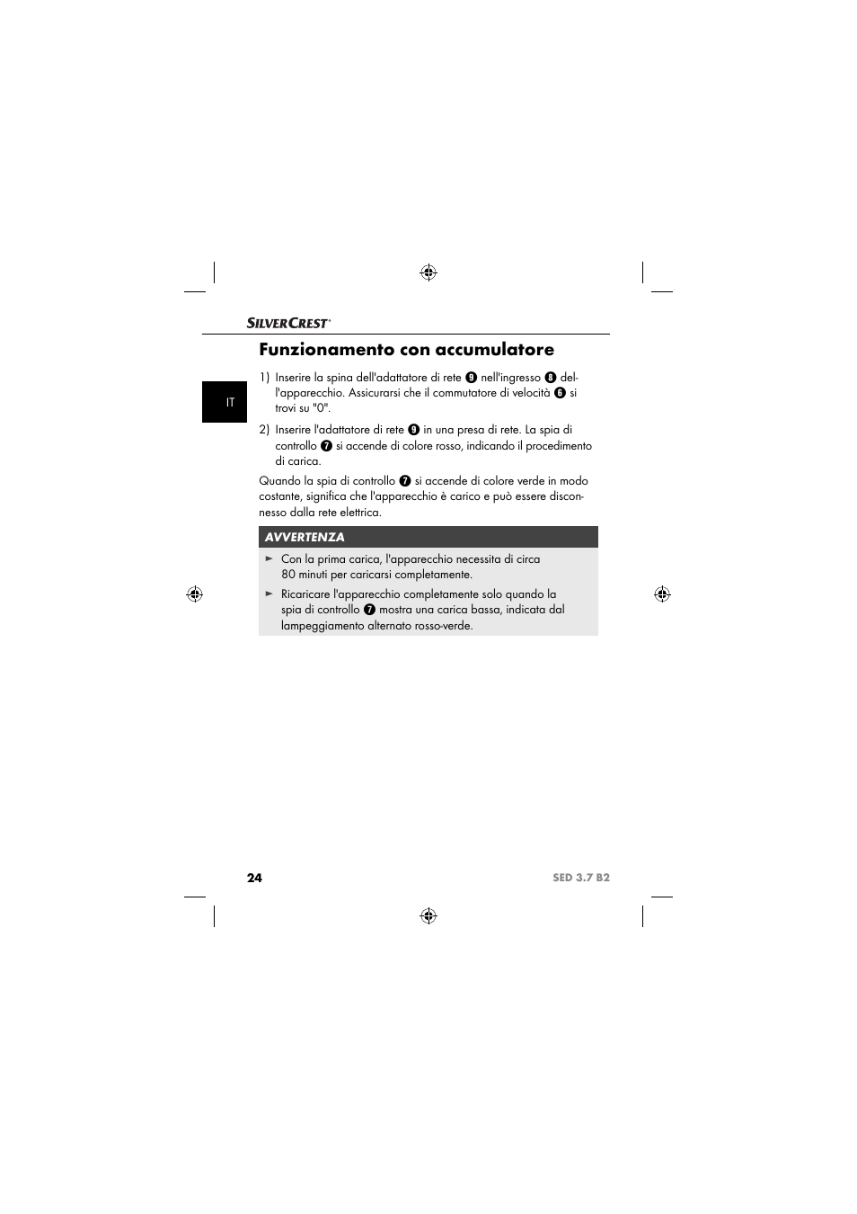 Funzionamento con accumulatore | Silvercrest SED 3.7 B2 User Manual | Page 27 / 84