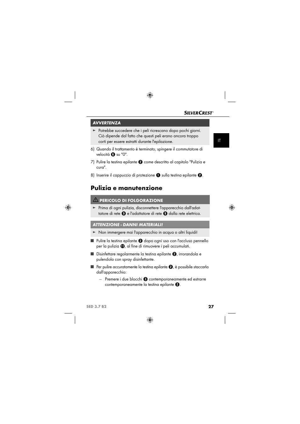 Pulizia e manutenzione | Silvercrest SED 3.7 B2 User Manual | Page 30 / 84