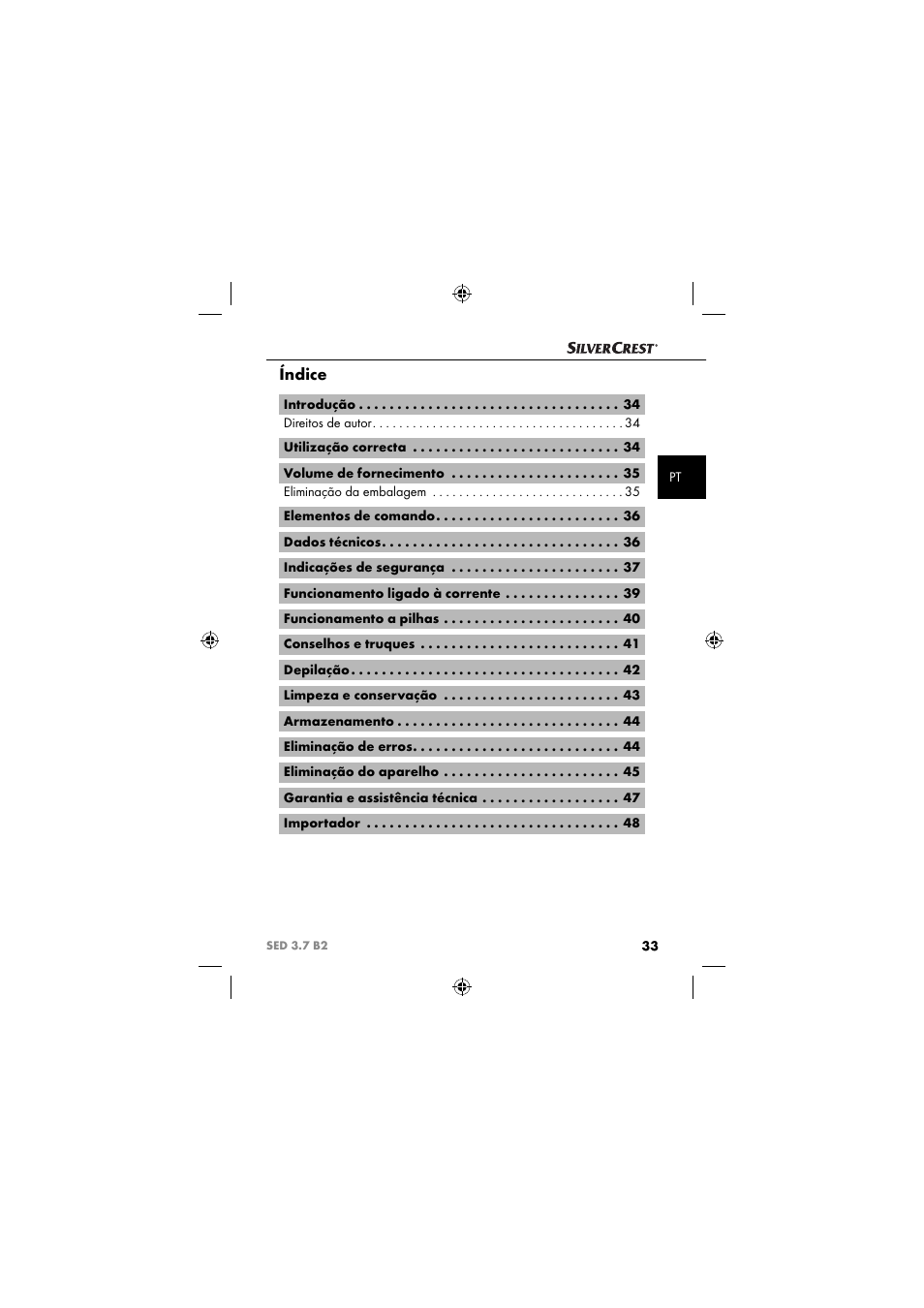 Índice | Silvercrest SED 3.7 B2 User Manual | Page 36 / 84