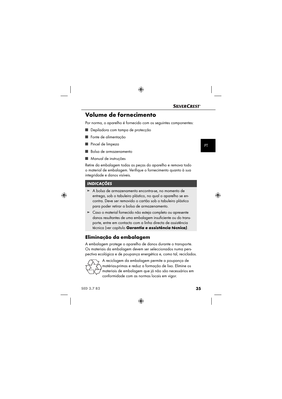 Volume de fornecimento, Eliminação da embalagem | Silvercrest SED 3.7 B2 User Manual | Page 38 / 84