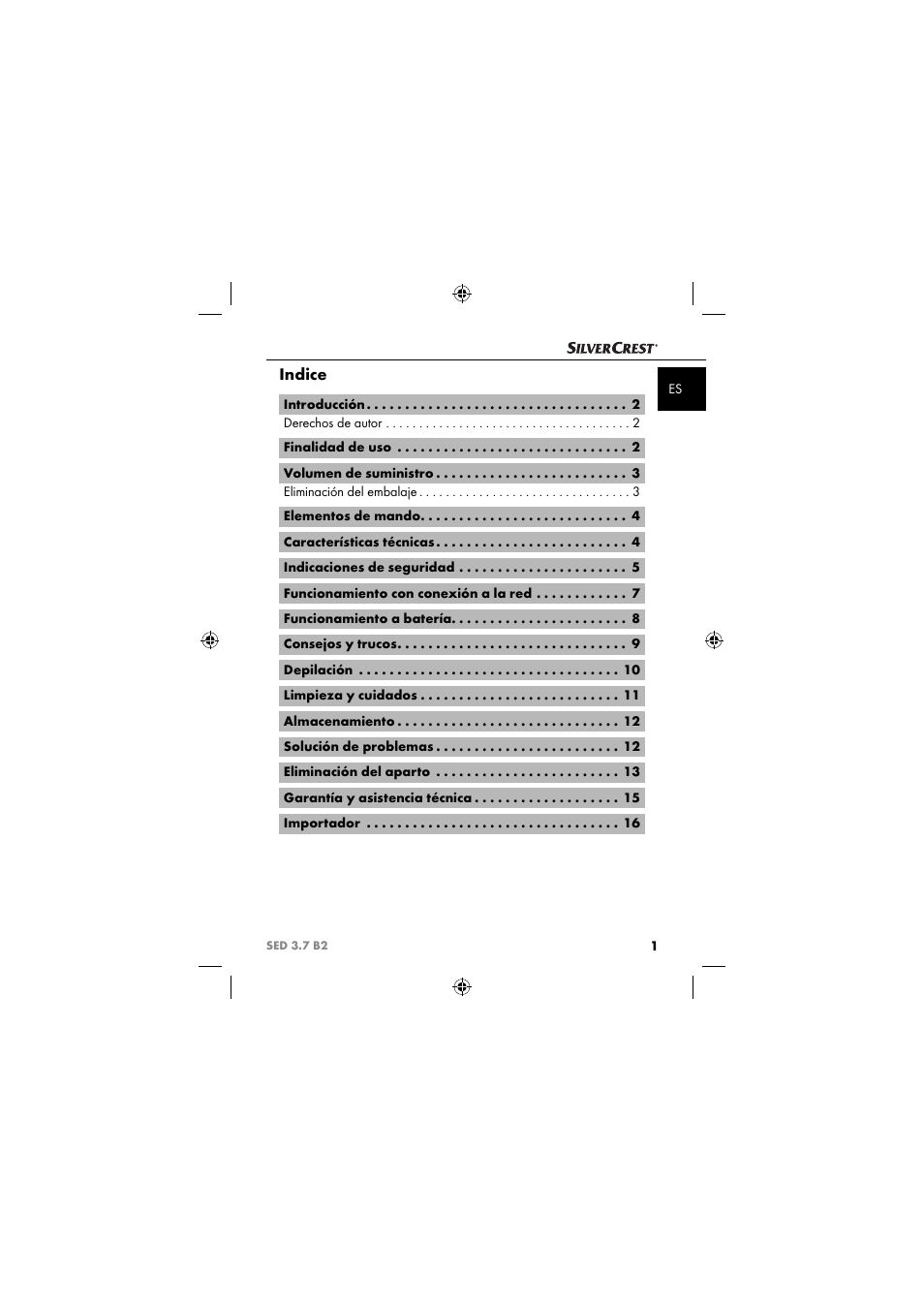 Indice | Silvercrest SED 3.7 B2 User Manual | Page 4 / 84