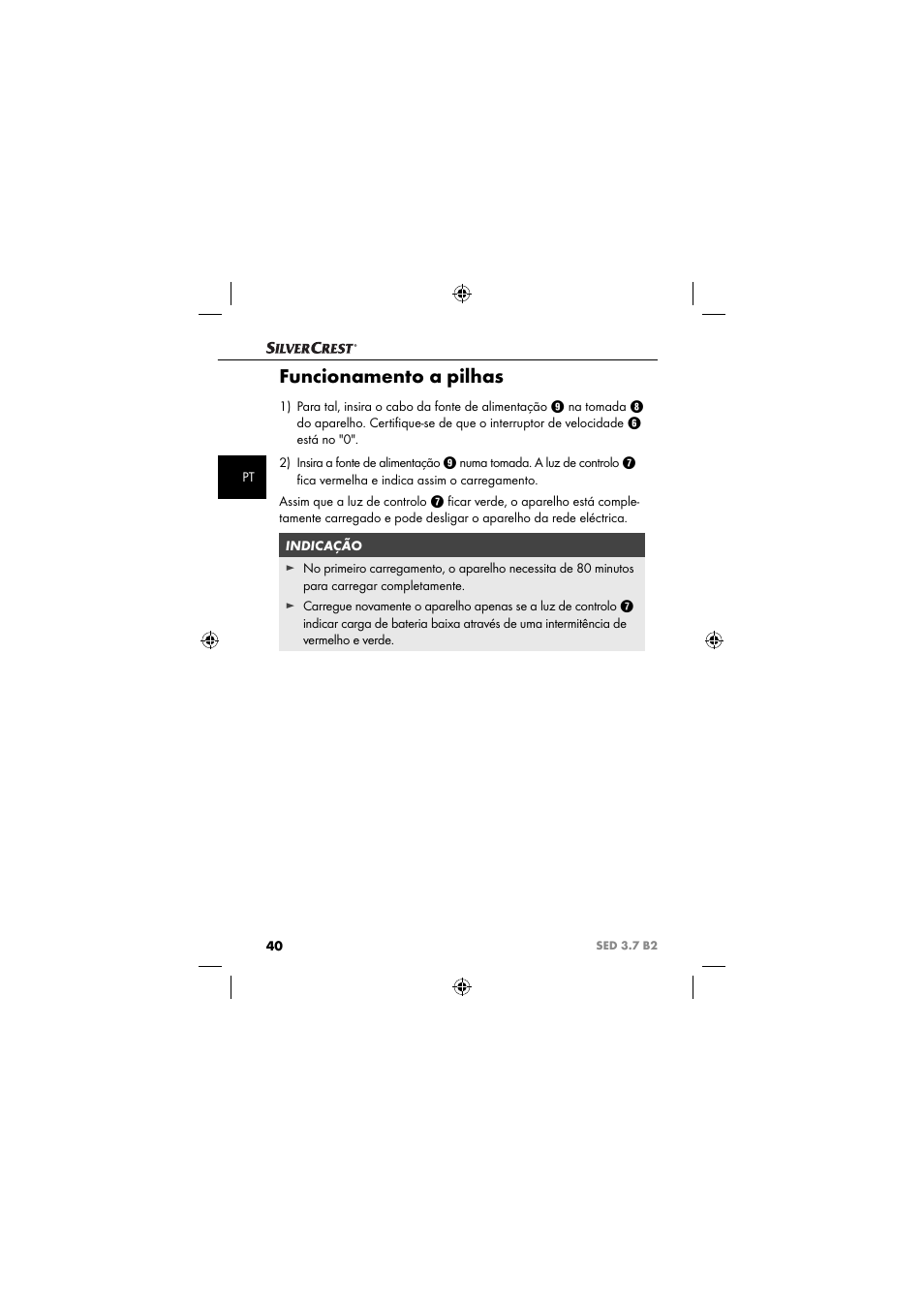 Funcionamento a pilhas | Silvercrest SED 3.7 B2 User Manual | Page 43 / 84