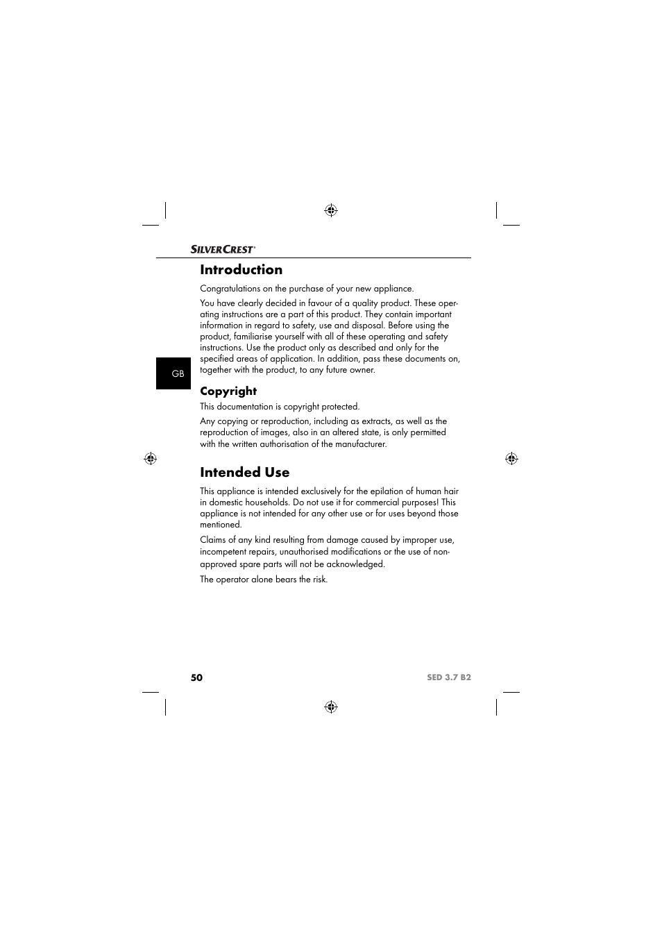 Introduction, Intended use, Copyright | Silvercrest SED 3.7 B2 User Manual | Page 53 / 84