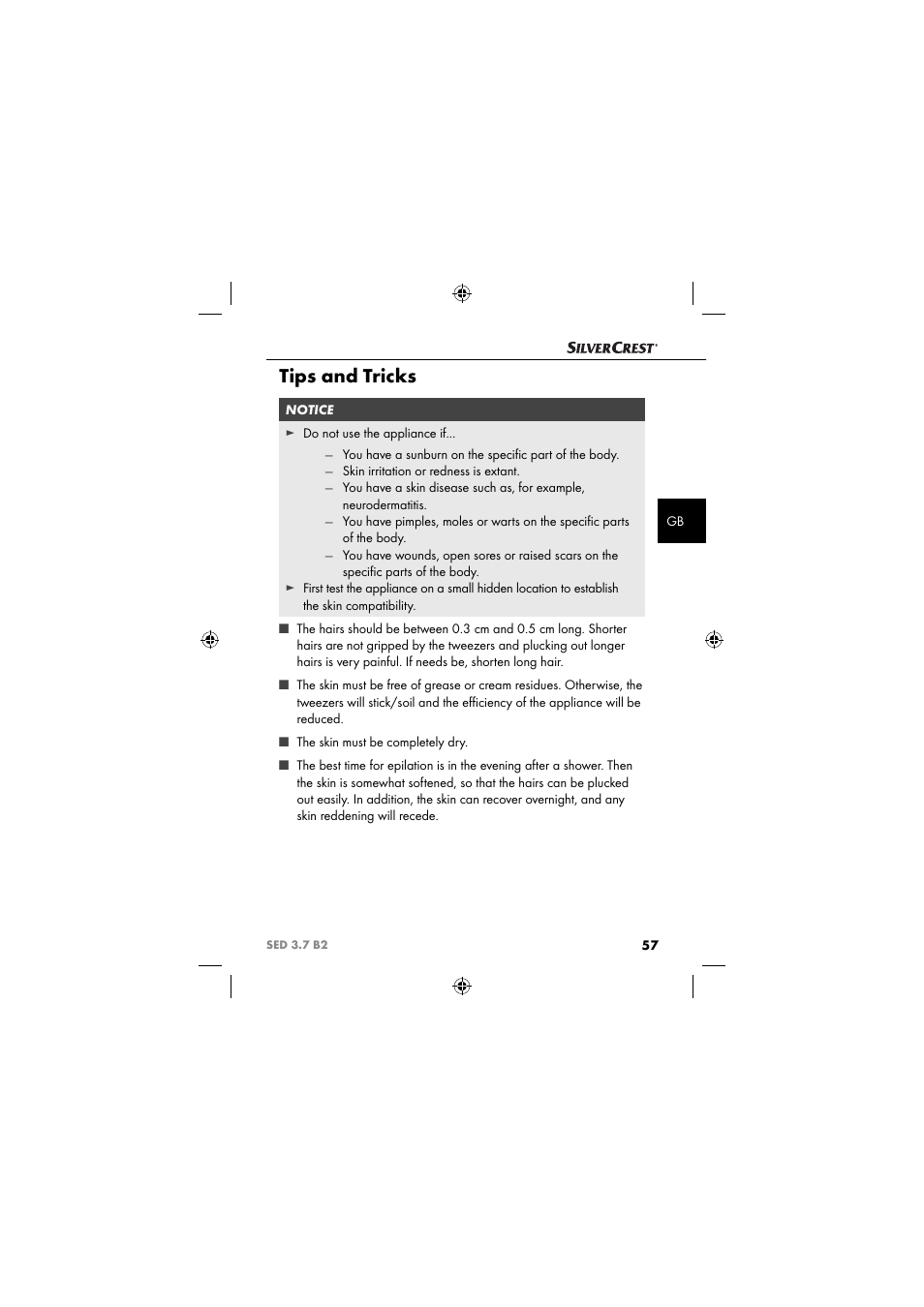 Tips and tricks | Silvercrest SED 3.7 B2 User Manual | Page 60 / 84