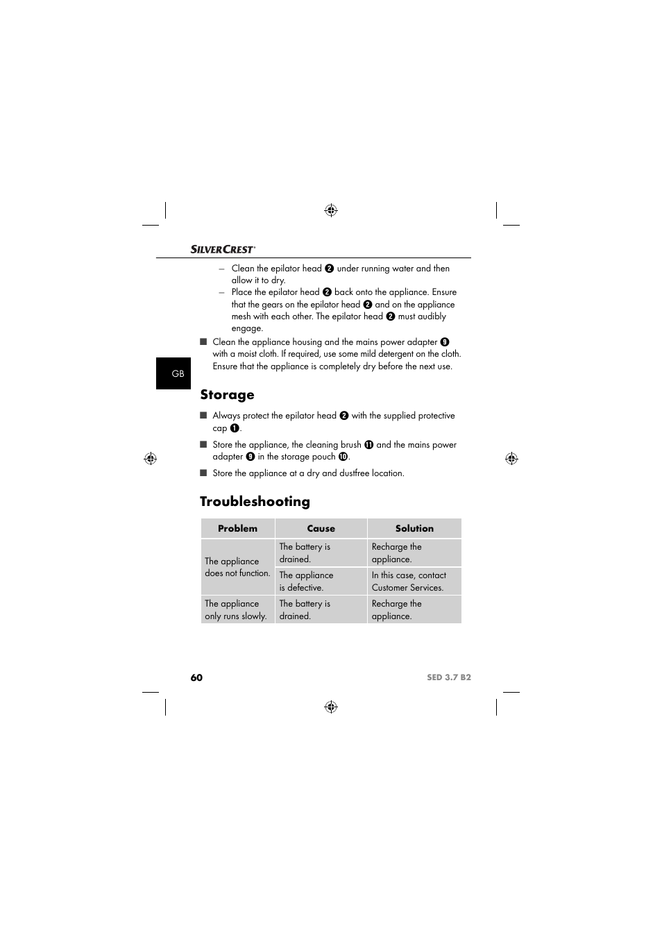 Storage, Troubleshooting | Silvercrest SED 3.7 B2 User Manual | Page 63 / 84