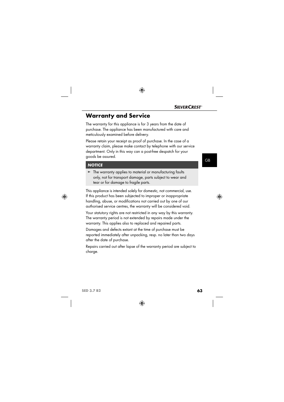 Warranty and service | Silvercrest SED 3.7 B2 User Manual | Page 66 / 84