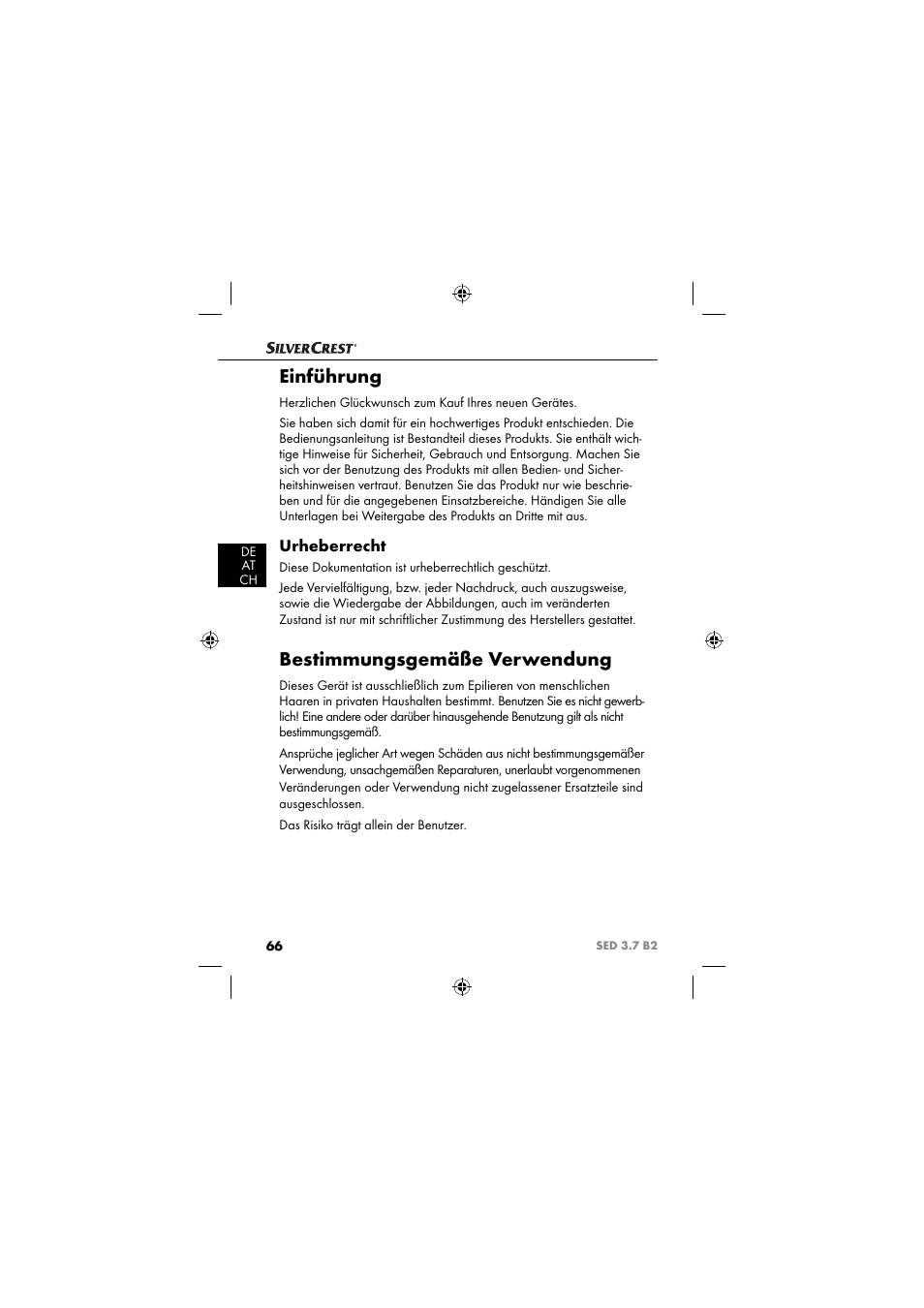 Einführung, Bestimmungsgemäße verwendung, Urheberrecht | Silvercrest SED 3.7 B2 User Manual | Page 69 / 84