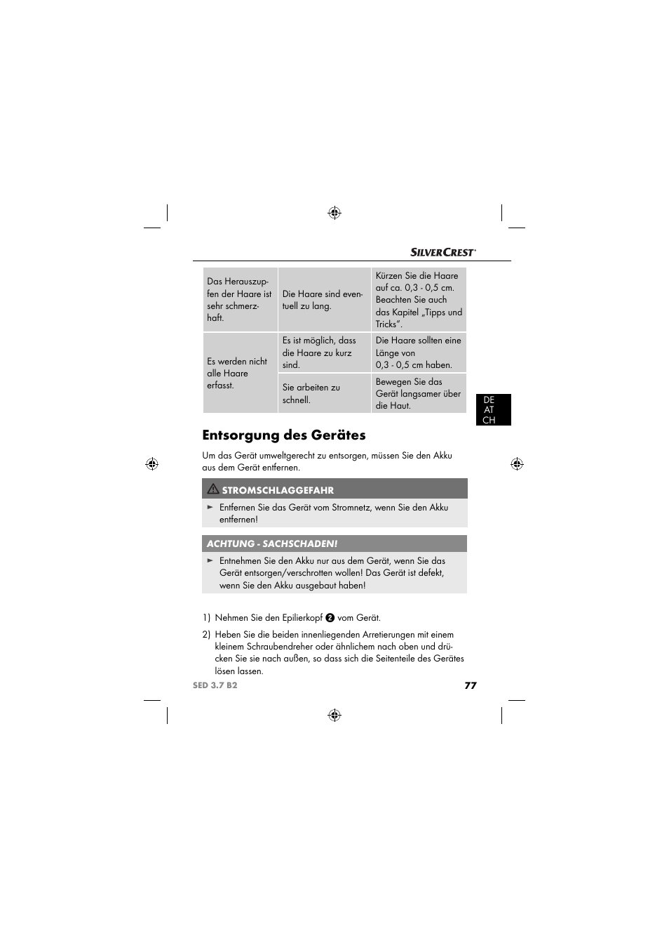 Entsorgung des gerätes | Silvercrest SED 3.7 B2 User Manual | Page 80 / 84