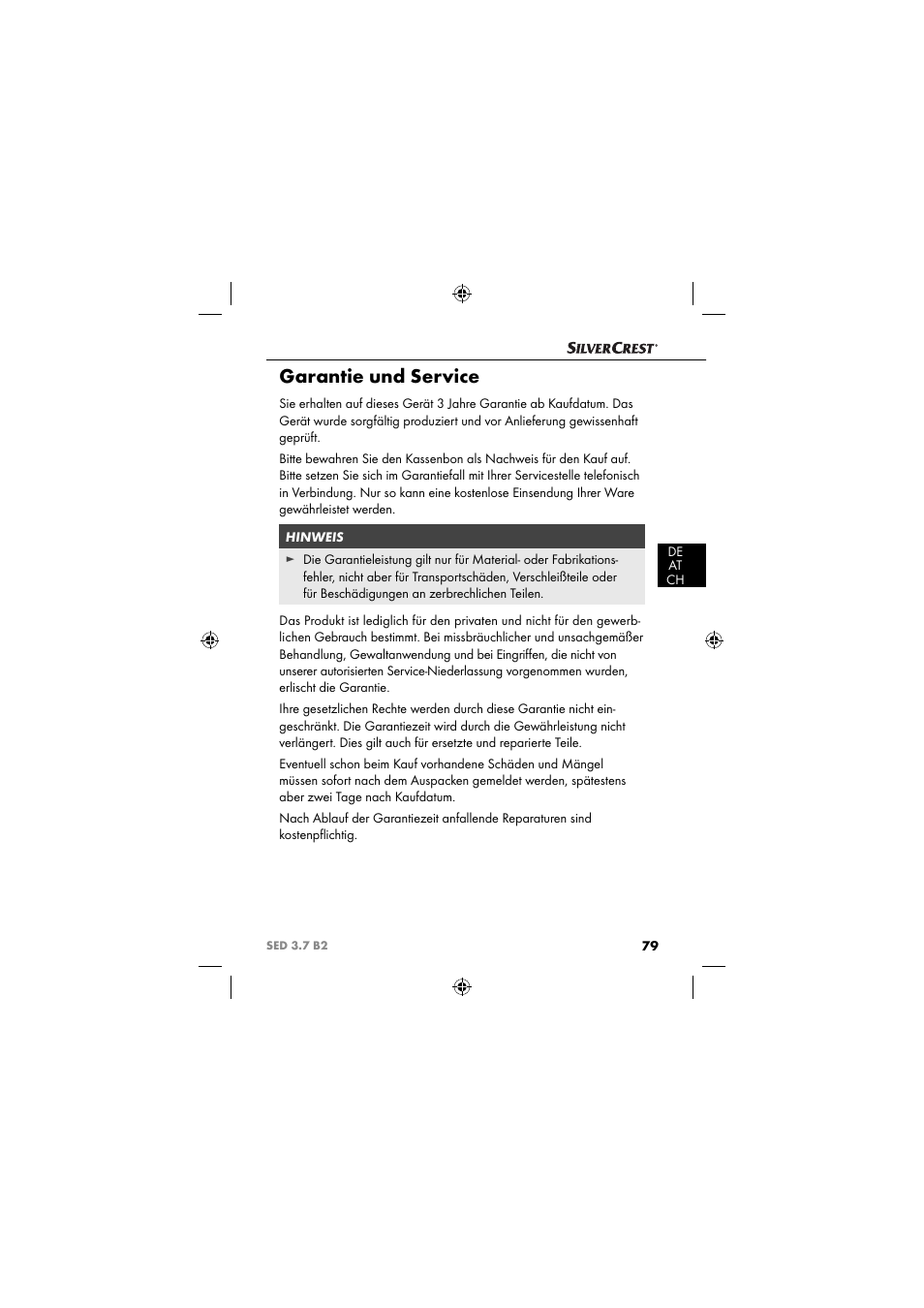 Garantie und service | Silvercrest SED 3.7 B2 User Manual | Page 82 / 84