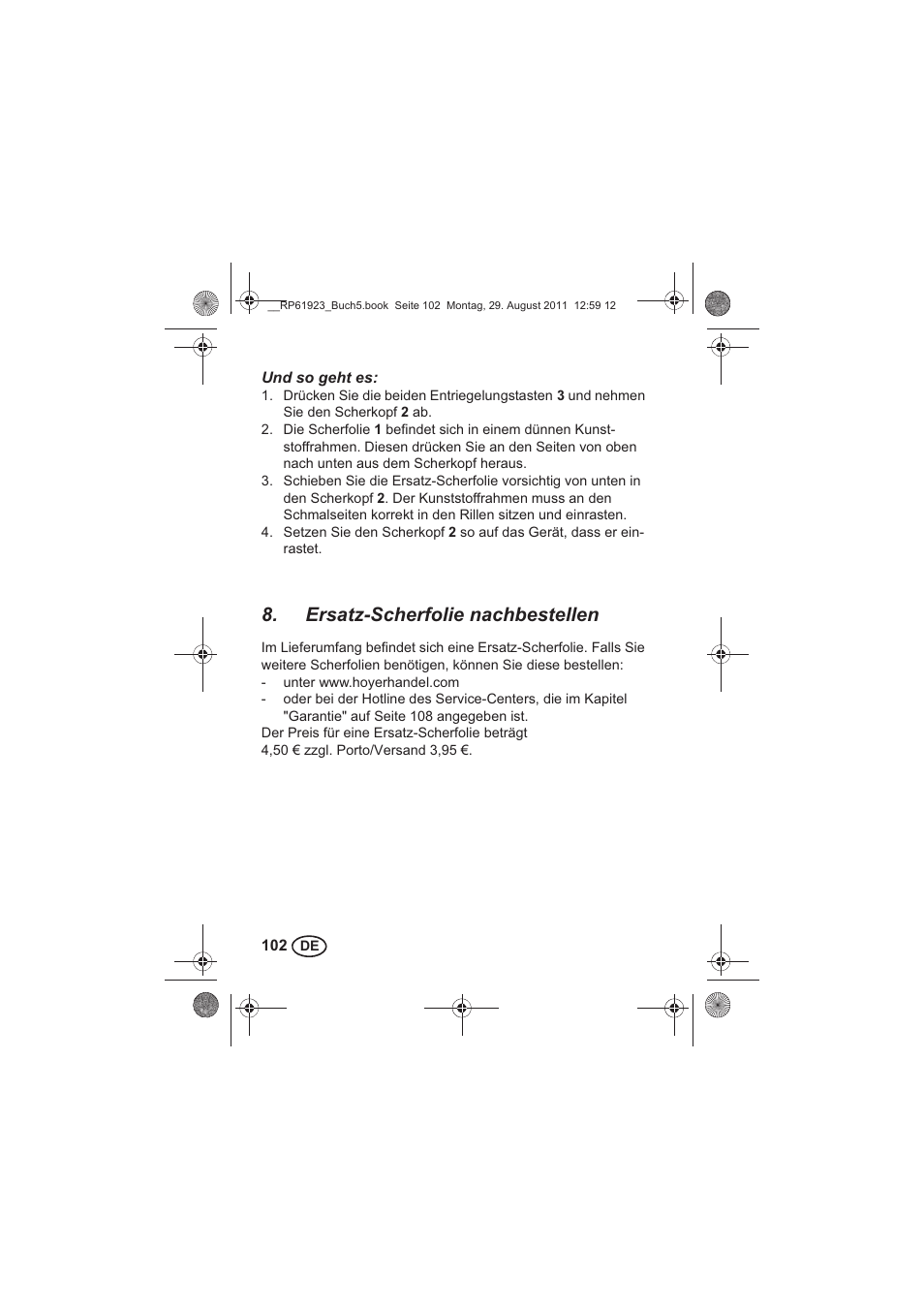 Ersatz-scherfolie nachbestellen | Silvercrest SDR 1000 A1 User Manual | Page 104 / 114